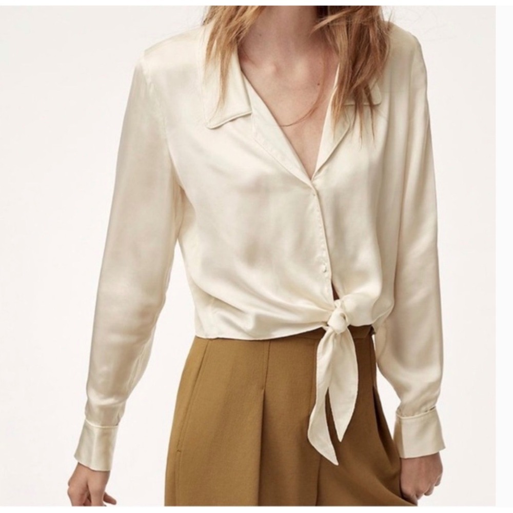 Aritzia‎ Wilfred Tie-Front Satin Blouse inIvory Women's Size XSmall